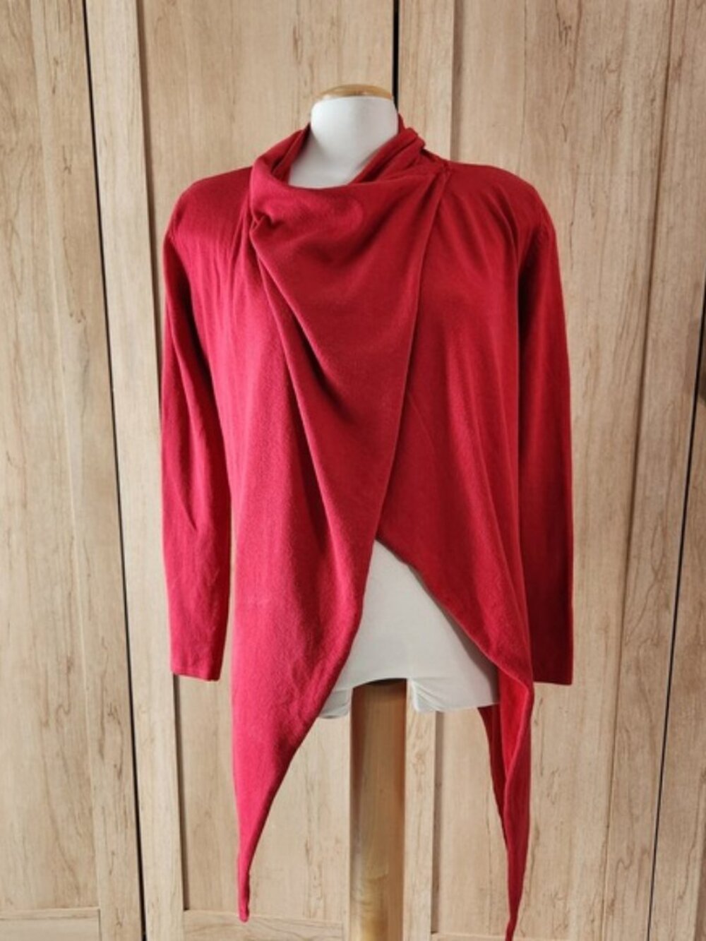 Cyrus Red Drape Front Cardigan‎ Sweater Asymmetrical Hem Medium